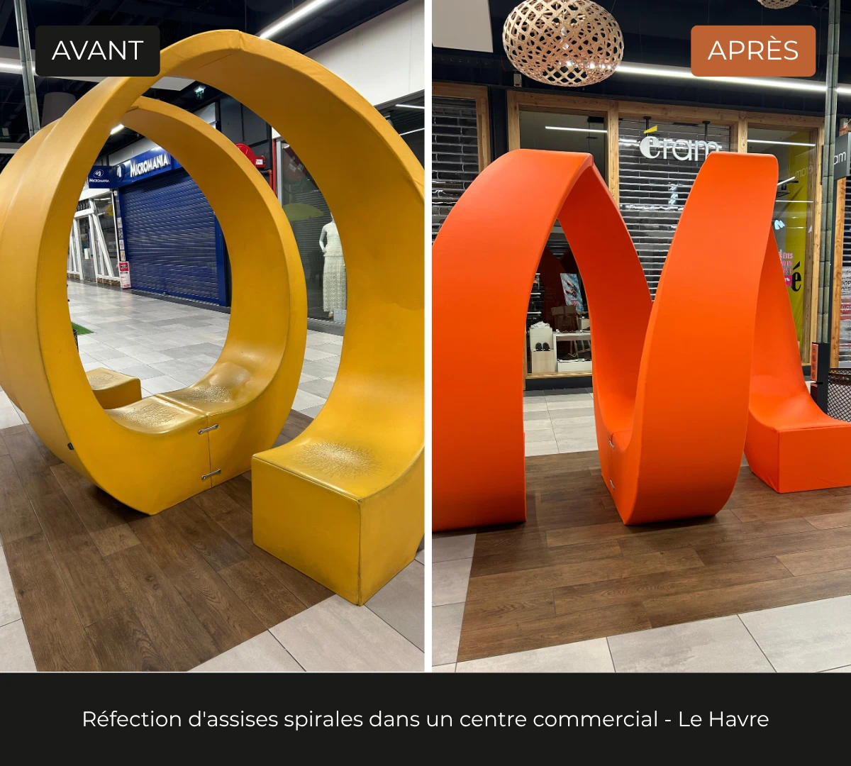 Sellerie de siège d'accueil dans un centre commercial par l'atelier DCRI du Havre
