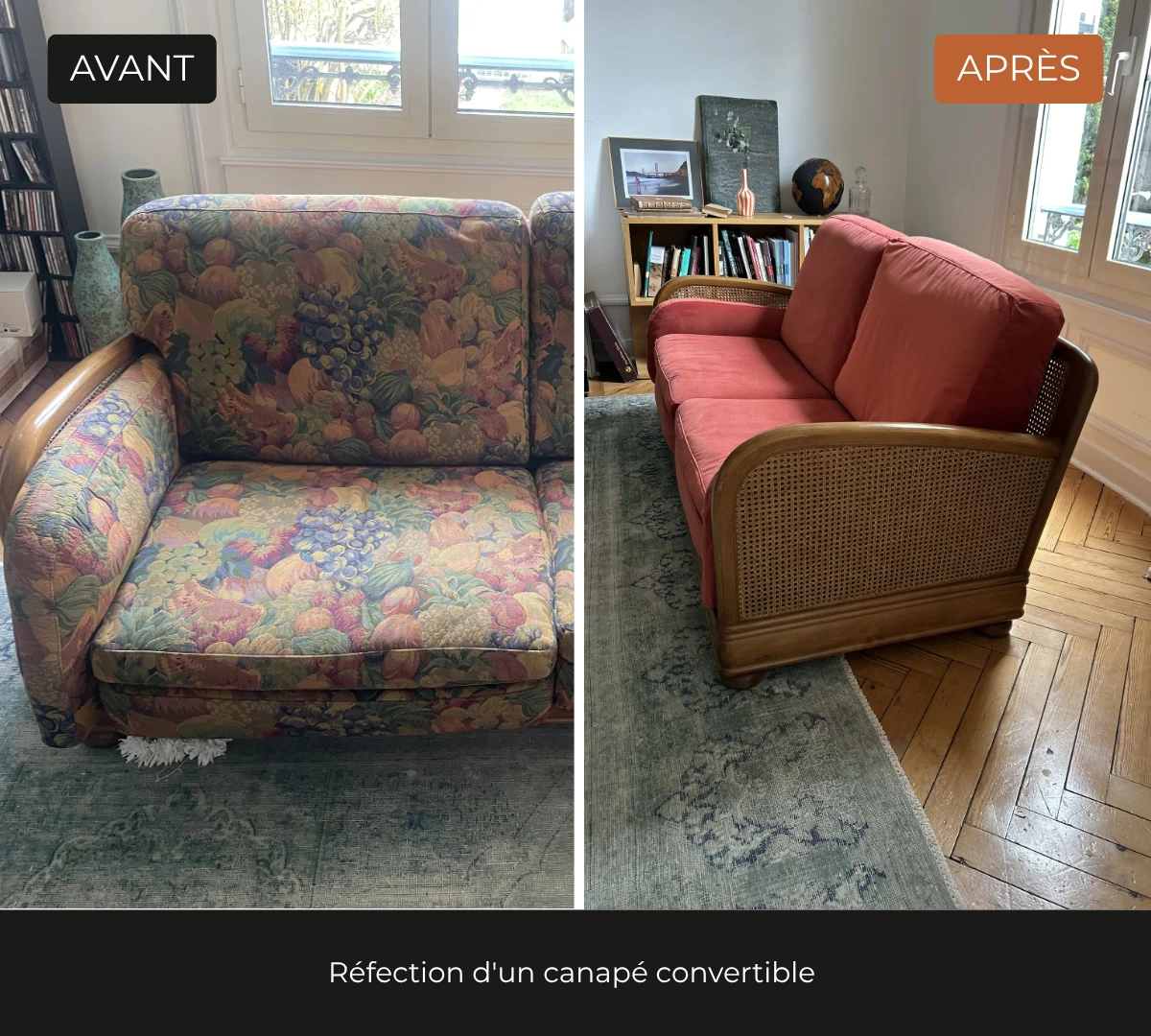 Tapisserie d'ameublement d'un canapé convertible par l'atelier DCRI Le Havre