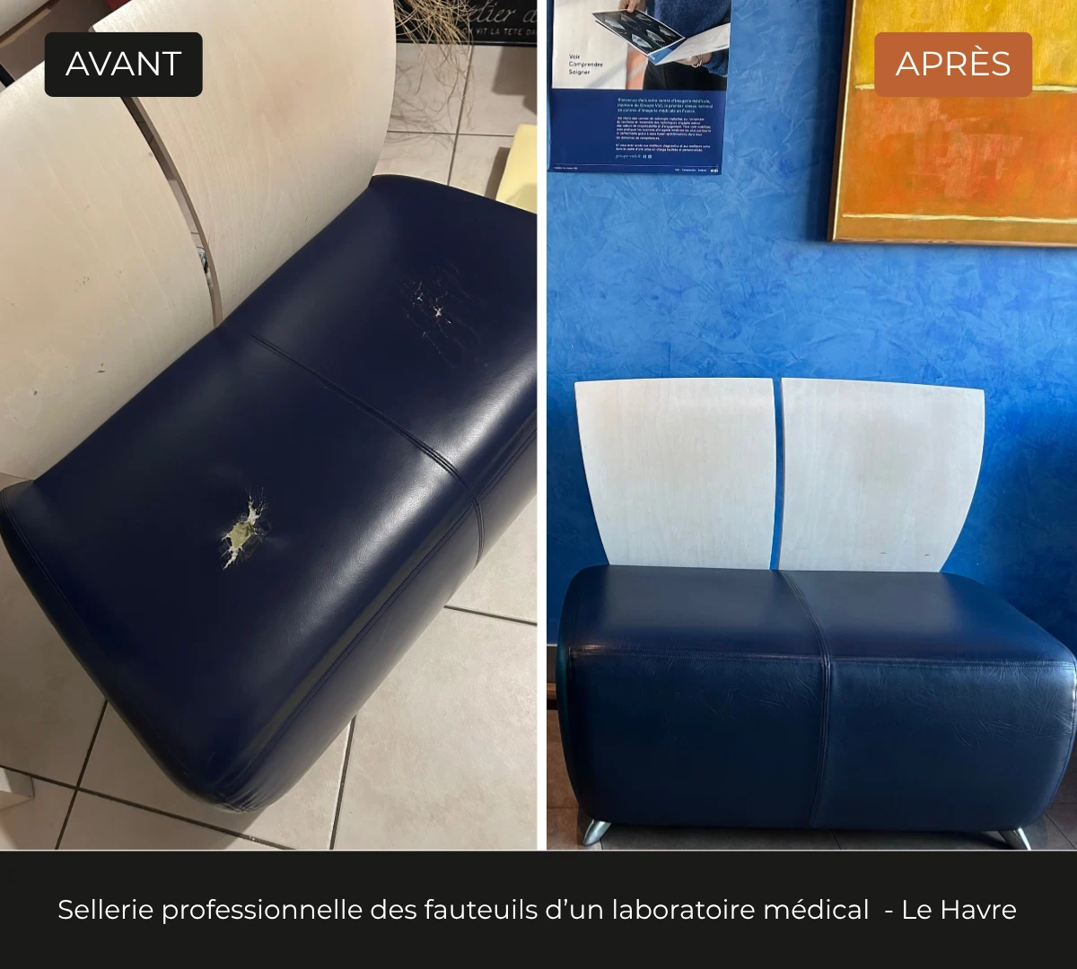 Sellerie de siège d'accueil dans un laboratoire par l'atelier DCRI du Havre